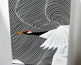 Decorative Stand With Crane Images, 36.5" High