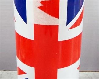 Trash Can With Step For Lid, British Flag Pattern, Approx 25" Tall x 11" Inside Dia.