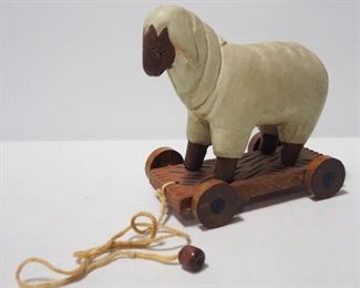 Vintage Style Wood Children's Toys, Includes Sheep Pull Toy, Rocking Horse And Fire Engine