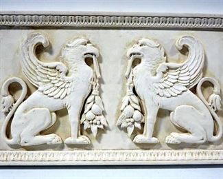 Twin Griffin Wall Hanging Plaque, 17" Wide x 9.5" High