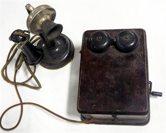 Antique Kellogg Candle Stand Style Telephone With Wall Hanging Ringer Box, Unknown Working Condition