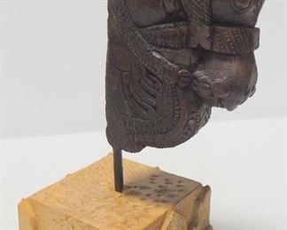 Carved Wood Horse Head On Marble Stand,  Approx 14" High