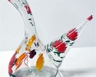 Hand Painted Wine Porron, Approx 10" High, Spout Chipped