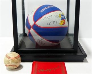 KU Womens College Basketball Signed By 2015 Team In Display Case, Autograph Book With JoJo White Signature (Celtics) And Baseball