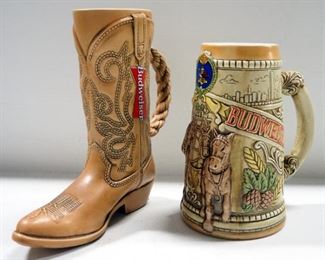 Budweiser Handcrafted Boot Stein And Anheuser-Busch Handcrafted 1980 Chicago Stein