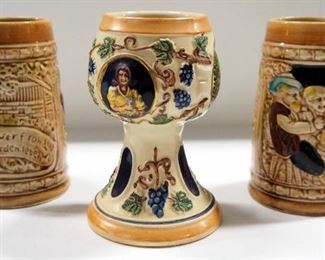 German Themed Drinking Vessels, Includes Steins And Goblet, Total Qty 3
