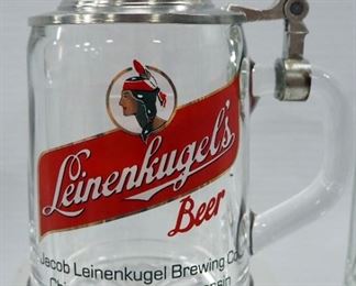 Clear Glass Steins, Some Lidded, Brands Include Budweiser, Moosehead And Leinenkugel's, Total Qty 5