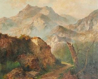 1011
John Califano
1862-1946, San Francisco, CA
"In The Pyrenees"
Oil on canvas
Signed lower left: J. Califano, titled on the frame plaque
51.25" H x 43.5" W
Estimate: $1,000 - $2,000