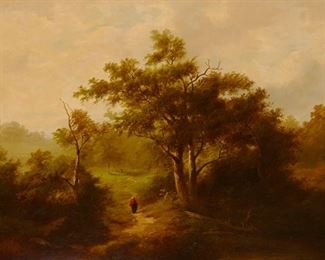1013
Two Figures Walking Along A Forest Path
Early 19th Century
Oil on canvas laid to canvas
Appears unsigned
29" H x 39.5" W
Estimate: $500 - $700