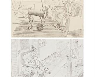 1021
M Louise Stanley (B. 1942, Emeryville, CA)
Two works

"Homage to Calder," 1980
Pencil on paper
11" H x 14" W
Initialed and dated lower right: MLS / '80

"Dianas Return from the Chase," 1977
Pencil on paper
11" H x 14" W
Initialed and dated lower right: MLS / 77
Estimate: $200 - $400