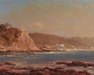 1033
G. Parker
20th Century, Californian
View Of Downtown Laguna Beach, 1984
Oil on canvas
Signed and dated lower left with conjoined GP: G. Parker, '84
24" H x 40" W
Estimate: $600 - $800