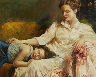 1050
Giuseppe Pino
1939-2010, Italian/American
Mother And Child, 1991
Oil on canvas laid to board
Signed lower right: Pino, signed again, dated and indistinctly inscribed verso: 91
17" H x 19" W
Estimate: $500 - $700