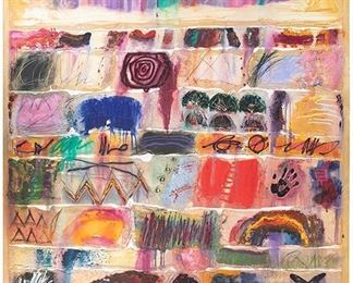 1055
Dick Jemison
b. 1942, American
"Dreamwork V," 1988
Mixed media and sand on canvas
Signed lower right: Jemison, signed again, titled and dated verso
108" H x 84" W
Estimate: $1,500 - $2,500