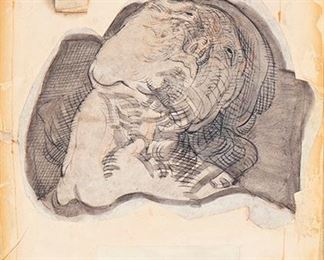 1067
José Luis Cuevas
1934-2017, Mexican/American
"Worm Pit #2," 1965
Ink and watercolor on paper collaged on board under glass
Signed upper left: Cuevas, titled lower right, signed and titled again and dated verso: December 13, 1965
9.75" H x 6.25" W
Estimate: $500 - $700