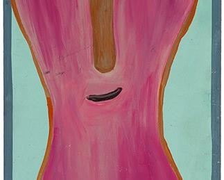 1072
Mose Ernest Tolliver
1920/1925-2006, American
Purple Face
House paint on masonite
Signed lower left: Mose T
26.5" H x 13" W
Estimate: $400 - $600