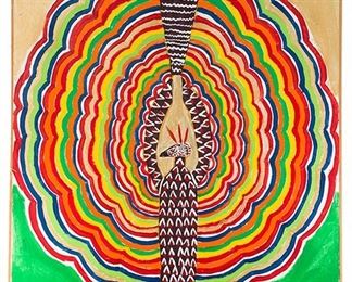 1073
Benjamin Franklin Perkins
1904-1993, American
"King Tut Challace [Sic]"
Oil on canvas
Initialed lower right: B.F.P., titled lower center
34" H x 25.75" W
Estimate: $400 - $600