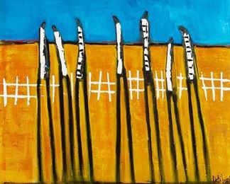 1077
William DeBilzan
20th/21st Century, American
Abstract Figures With Long Legs
Oil on canvas
Signed lower right: DeBilzan
36" H x 36" W
Estimate: $600 - $800
