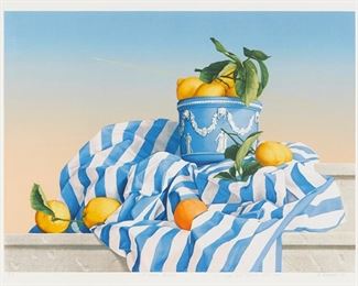 1084
Achilleas Droungas
b. 1940, Greek
"A Greek Theme," 1995
Color lithograph on paper under Plexiglas
Edition A.P., signed and dated in pencil in the lower right margin: A. Droungas / '95, editioned in pencil in the lower left margin, titled and inscribed in pencil in the lower center margin: "To Lonee and Charles with love"
Sight: 26.25" H x 33.75" W
Estimate: $400 - $600