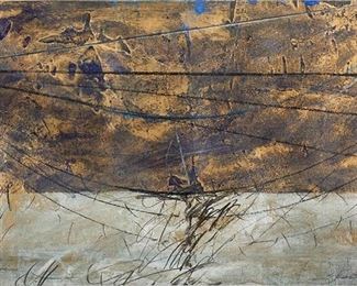 1093
Seiji Kunishima
b. 1937, Japanese
Untitled Abstract, 1989
Mixed media on paper under Plexiglas
Signed and dated lower right: S. Kunishima / '89
12.25" H x 22.25" W
Estimate: $500 - $1,000