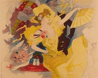 1104
Jules Cheret
1836-1932, French
"Theatre De L'Opera – Grand Veglione De Gala," 1896
Offset lithograph on paper under Plexiglas, Imprimerie Chaix, Paris, prntr.
Signed and dated in the plate lower right: J. Cheret, stamped for Imprimerie Chaix, Paris, lower right
Sight: 48" H x 33.5" W
Estimate: $800 - $1,200