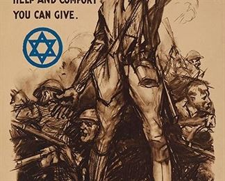 1103
Sidney Riesenberg
1885-1971, American
"Civilians, The Jewish Welfare Board"
Poster on paper laid to paper under Plexiglas
Signed lower center: Sidney H. Riesenberg
33.25" H x 21" W
Estimate: $200 - $300