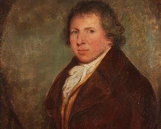 1131
Robert Woodburn
d. 1803, United Kingdom
"Portrait Of Philip Walsh," 1793
Oil on canvas laid to canvas
Signed, dated, numbered and titled on a label affixed verso: Robert Woodburn / no 4
30" H x 25" W
Estimate: $400 - $600