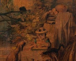 1133
Jules David (1808-1892, French) Two Works
Young girl with cat and dog
Oil on paper laid to board
Sight: 8.5" H x 6.25" W
Signed lower right: Jules David

Young girl with cat and dog
Oil on paper laid to board
Sight: 8.5" H x 6.25" W
Signed lower right: Jules David
Estimate: $400 - $600