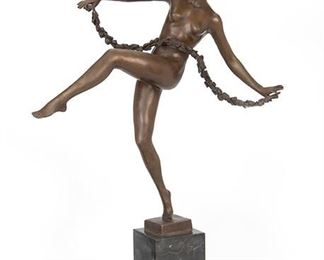 2025
Pierre Le Faguays
1892-1962, French
Dancer With Floral Garland
Patinated bronze on a marble base
Signed: Pierre Le Faguays
Sculpture: 14.5" H x 15.25" W x 7" D; Overall: 21.5" H x 15.25" W x 7" D
Estimate: $600 - $800