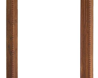 2041
A Chip-Carved Tramp Art Picture Frame
First-quarter 20th Century
The carved frame with stepped pyramid designs
30.25" H x 22.75" W x 2.5" D
Estimate: $100 - $200