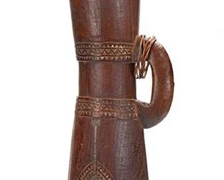 2052
A Papua New Guinea "Kundu" Hand Drum
20th Century; Papuan Gulf
The hardwood drum with traces of white lime to the carved patterning and in the form of a stylized open-mouthed crocodile with handle
29" H x 8" W x 6" D
Estimate: $300 - $500