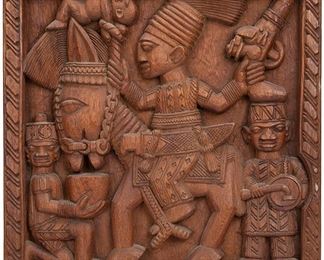 2065
Lamadi Olonade Fakeye
1928-2009, Nigerian
"Warrior King On Horseback With Attendants," Circa 1960
Wood
Signed: L.O. Fakeye
17.75" H x 17.5" W x 2" D
Estimate: $300 - $500