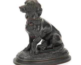 2101
Emmanuel Frémiet
1824-1910, French
"Seated Dog"
Patinated bronze with dark brown patina
Signed and numbered: E. Frémiet / 137
6.125" H x 6" W x 3.875" D
Estimate: $300 - $500