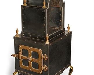 2108
A Brass And Metal Kettle Warming Stove
19th Century
The stove with an open-sided, domed top over a furnace and lower drawer
30" H x 15.5" W x 17.5" D
Estimate: $600 - $800