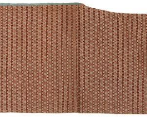 2109
An American-Made Quilted Petticoat
19th Century
Hand-stitched and quilted in striped red paisley fabric with a multipatterned blue and red pieced backing
35" H x 104" W
Estimate: $300 - $500