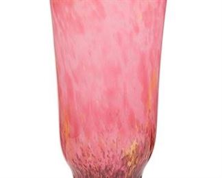 2157
A Schneider Art Deco Glass Vase
Second-quarter 20th Century
Signed: Schneider / France
The bell-shaped vase in purple verre nuage with yellow hues on an amethyst glass foot
18.25" H x 9.25" Dia.
Estimate: $300 - $500