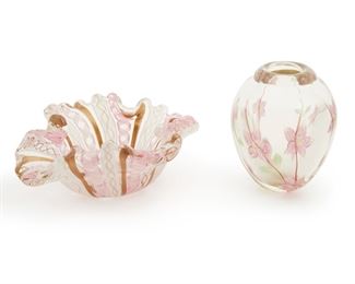 2161
Two Italian Glass Table Items
Second-half 20th Century
Comprising a ribbon candy bowl and vase, 2 pieces
Largest: 3" H x 8" W x 7" D
Estimate: $200 - $300