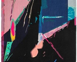 2167
A Modern Abstract Wool Tapestry
Fourth-quarter 20th Century
Signed to lower-left
Possibly by Steve Zoller, the wool tapestry depicting polychrome abstract forms on a black field
74" H x 64.5" W
Estimate: $400 - $600