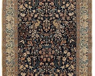 2186
A Persian Isfahan Rug
Second-half 20th Century
Wool on cotton foundation, with flower and animal motif throughout a light surrounding border and dark central field
74.75" L x 46" W
Estimate: $500 - $700