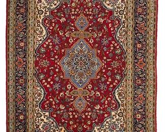 2187
A Persian Tabriz Rug
Third-quarter 20th Century
Wool on cotton foundation, with a geometric central medallion
112" L x 79" W
Estimate: $400 - $600