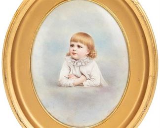 2197
A Framed KPM Plaque
1884
Marked for KPM
The oval-shaped plaque depicting a child's portrait enclosed in an oval giltwood frame
8.5" H x 6.5" W x 1.75" D
Estimate: $600 - $900