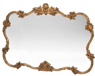 2223
A Carved Giltwood Wall Mirror
First-half 20th Century
The carved cornice with floral motifs atop a carved ogee frame adorned with scrolling foliage and floral motifs enclosing an ogee glass mirror
47" H x 70" W x 2" D
Estimate: $400 - $600