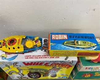 Robin Tin Litho Steam Boat in Box