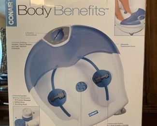 Conair Body Benefits Deluxe Foot Spa Massager with vibration heat and bubbles.