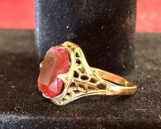 14k Rolled Gold Plated Women’s Ring with Red Stone, size 7.