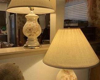 Pair of Vintage Lamps with Matching Shades, 27 inches tall. 