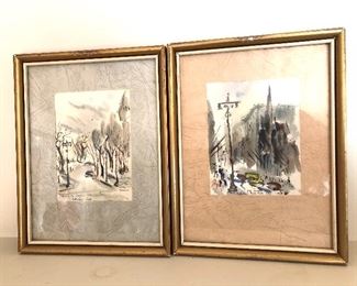  $75 Each Betty Guy signed watercolors.  Left: "Plaza Circle New York 1949".  Right: "5th Avenue New York 1950"SOLD