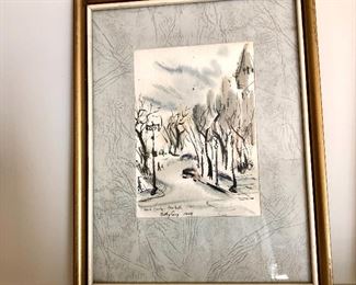 $75 Betty Guy signed watercolor "Plaza Circle New York 1949".  7" W x 9" H. 