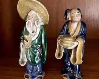 $30 Pair Chinese mud men.  Left: 4" H, 1.5" W, 1.25" D. Right:  3.5" H, 1.5" W, 1.5" D. 