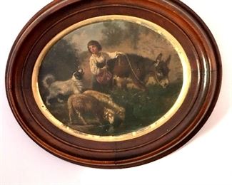 $450 Pastoral scene painting in wood frame  #1.  14" W x 12" H.  