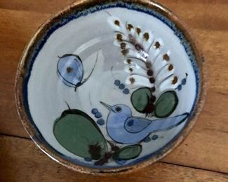 $30 Blue ceramic bowl with bird.  5" diam, 2.5" H. 
